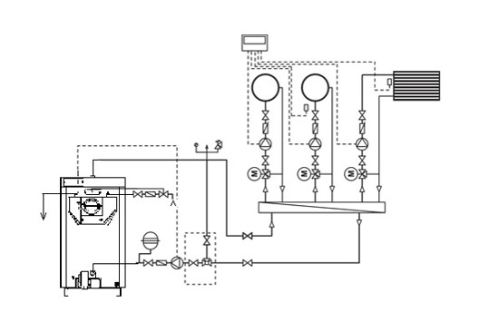 Scheme for connecting a wood burning boiler to heating system